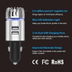 Car Air Purifier Ionizer, 12V Plug-in Car Air Freshener Gadgets with Dual USB Charger Removes Cigarette Smoke, Pet and Food Odor, Ionic Ozone (Silver)