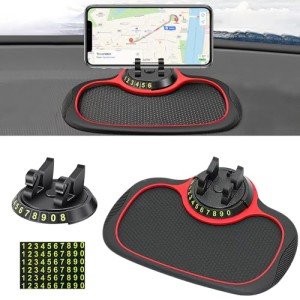Multifunction Car Anti-Slip Mat Auto Phone Holder, Rotatable Anti Skid Car Dashboard Pad with Temporary Parking Numbe, Universal Phone Holder with Extra Large Pad for Phones Sunglasses Keys Gadgets