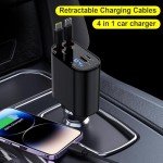 COCIVIVRE Retractable Car Charger Compatible with Galaxy Pixel, 4 in 1 Fast Charging Car Charger 60W, Double Type C Retractable Cable and 2 USB Ports Car Charger Adapter