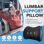 Lumbar Support Pillow for Car, Memory Foam Lumbar Pillow for Lower Back Pain Relief - Back Cushion for Driving, Chair Support for Car-Office Chair, Wheelchair - Black