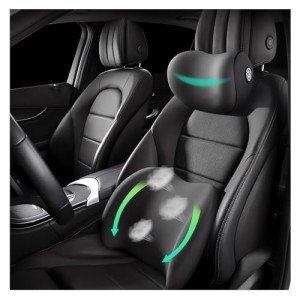 Car Headrest & Lumbar Support Cushion Ergonomic Car Seat Neck Back Rest Pillows Orthopedic Memory Foam Head Rest and Lower Lumbar Support Pillow Set Backrest Driving Seat Office Chair Support (Black)