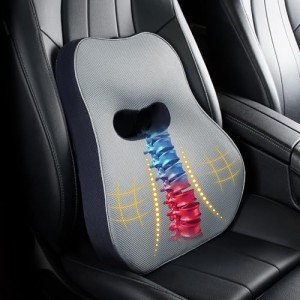 Allaboutsla Lumbar Support Pillow for Car, Comfy Memory Foam Back Support for Office Chair - Lumbar Pillow for Back Pain Relief, Back Support for Car-Office Chair, Wheelchair, Desk Chairs - Gray&Navy