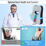Allaboutsla Lumbar Support Pillow for Car, Comfy Memory Foam Back Support for Office Chair - Lumbar Pillow for Back Pain Relief, Back Support for Car-Office Chair, Wheelchair, Desk Chairs - Gray&Navy