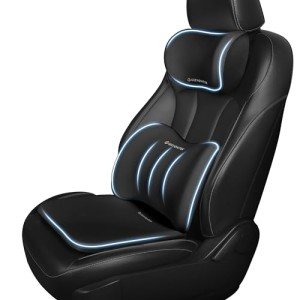 GEEYONTEK Car Seat Cushion with Neck Pillow & Lumbar Support Back Pain Relief Pillow Memory Foam, Ergonomic Car Pillow for Driving Seat Office Chair-3 Pcs, Black