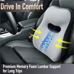 Allaboutsla Lumbar Support Pillow for Car, Comfy Memory Foam Back Support for Office Chair - Lumbar Pillow for Back Pain Relief, Back Support for Car-Office Chair, Wheelchair, Desk Chairs - Gray&Navy