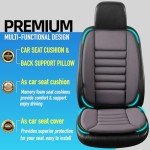 Car Seat Cushion with Back Support Pillow: Front Back Cushion & Seat Cushion Set, Comfy Memory Foam Driving Cushion for Back-Sciatica Pain Relief, Seat Pad Suitable for Car, Truck, SUV - Dark Grey