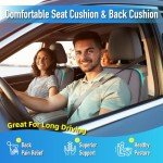 Car Seat Cushion with Back Support Pillow: Front Back Cushion & Seat Cushion Set, Comfy Memory Foam Driving Cushion for Back-Sciatica Pain Relief, Seat Pad Suitable for Car, Truck, SUV - Dark Grey