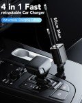 [2025 Ultra-Compact] Retractable Car Charger 4 in 1, 69W Car Phone Charger Compatible with iPhone 16 Car Charger Fast Charging, Car Accessories, Car Charger Adapter for iPhone 16/15/14/13/Galaxy