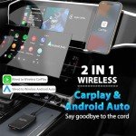 3 in 1 Wireless Carplay, Wireless Carplay and Android Auto with Built in Netflix YouTube Support TF Card, Video Box Plug & Play, Dongle for Factory Wired CarPlay Cars from 2015& iOS10+