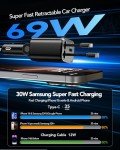 [2025 Ultra-Compact] Retractable Car Charger 4 in 1, 69W Car Phone Charger Compatible with iPhone 16 Car Charger Fast Charging, Car Accessories, Car Charger Adapter for iPhone 16/15/14/13/Galaxy
