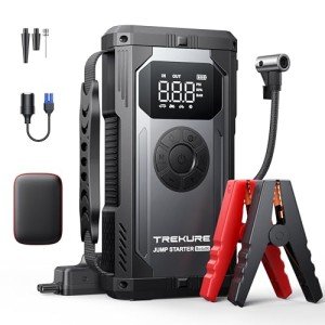 Portable Jump Starter with Air Compressor, TREKURE 150PSI 5000A Car Battery Jump Starter (All Gas/10L Diesel), 12V Jump Box Car Battery Jumper Starter Portable with LCD Display, Lights