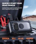 Portable Jump Starter with Air Compressor, TREKURE 150PSI 5000A Car Battery Jump Starter (All Gas/10L Diesel), 12V Jump Box Car Battery Jumper Starter Portable with LCD Display, Lights