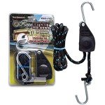 Rope Ratchet 3/8" Tie Down, Block & Tackle Pulley System with Hooks, Adjustable Hanger for Kayaks, Canopies, Tents, 8' Braided Polypropylene Rope, 250 lb Capacity, Ideal for Roof Rack, Canoe Tie Downs