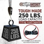 Rope Ratchet 3/8" Tie Down, Block & Tackle Pulley System with Hooks, Adjustable Hanger for Kayaks, Canopies, Tents, 8' Braided Polypropylene Rope, 250 lb Capacity, Ideal for Roof Rack, Canoe Tie Downs