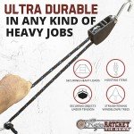 Rope Ratchet 3/8" Tie Down, Block & Tackle Pulley System with Hooks, Adjustable Hanger for Kayaks, Canopies, Tents, 8' Braided Polypropylene Rope, 250 lb Capacity, Ideal for Roof Rack, Canoe Tie Downs