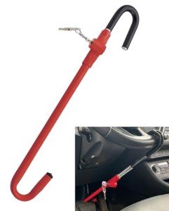 Steering Wheel Lock Anti-Theft Car Device, Dodomes Steering Wheel Pedal Brake Lock Retractable Hook Car Security Products Universal Fit Red