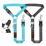 Removable Dog Seat Belt Harness for Car, 3 in 1 Pet Dog Car Seatbelt Leash, Retractable Restraint Secures to Vehicle Headrest & Adjustable Reflective Bungee Dog Seatbelt Tether with Poop Bag Holder