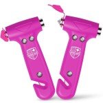 Swiss Safe Durable 5-1 Car Safety Hammer Car Window Breaker Breaker Tool w/Seatbelt Cutter - Emergency Escape Glass Hammer for Car - Truck, Car Safety Essentials & Accessories - Pink, 2 Pack