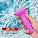 Swiss Safe Durable 5-1 Car Safety Hammer Car Window Breaker Breaker Tool w/Seatbelt Cutter - Emergency Escape Glass Hammer for Car - Truck, Car Safety Essentials & Accessories - Pink, 2 Pack
