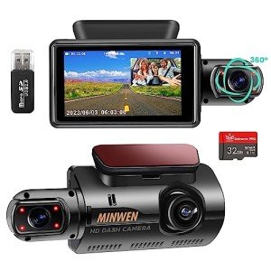 Dual Dash Camera for Cars, Dash Cam Front and Inside, 1440P Dashcam Front + 720P Inside Car Camera, 3'' Car Monitor with 32G SD Card, Night Vision G-Sensor Loop Recording Essential Car Accessories
