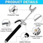 MONOJOY Steering Wheel Lock Universal Security Car Locks with Safety Hammer Heavy Duty Carro Wheel Locks Retractable Anti-Theft Prevention Device for Truck|SUV|Van Accessories, Black