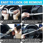 MONOJOY Steering Wheel Lock Universal Security Car Locks with Safety Hammer Heavy Duty Carro Wheel Locks Retractable Anti-Theft Prevention Device for Truck|SUV|Van Accessories, Black