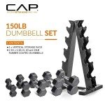 150 LB Hex Dumbbell Set with Vertical Rack