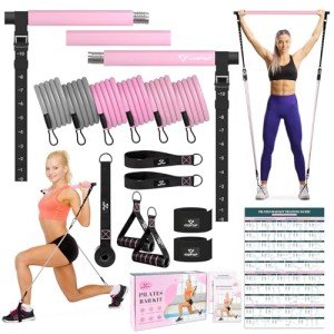 Portable Pilates Bar Kit with Resistance Bands - Pink
