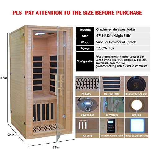 1-Person Low EMF Infrared Sauna with Bluetooth Speakers