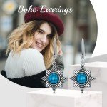 Boho Turquoise Sun Symbol Earrings in Sterling Silver