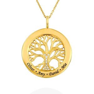 Personalized Family Tree Necklace with Cubic Zirconia