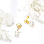 14K Gold Pearl Phoenix Dangle Earrings for Women
