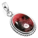 Natural Pink Rhodonite Sterling Silver Pendant Necklace