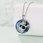 S925 Silver Panda Necklace with Blue Crystal