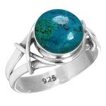 Blue Chrysocolla Sterling Silver Solitair Ring - Size 8.5
