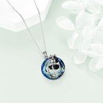 S925 Silver Panda Necklace with Blue Crystal