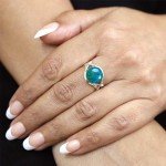Blue Chrysocolla Sterling Silver Solitair Ring - Size 8.5
