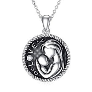 Sterling Silver Mother Necklace with Round Pendant
