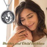 Sterling Silver Mother Necklace with Round Pendant