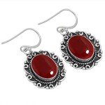Red Garnet Quartz Silver Dangle Earrings for Women