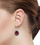 Red Garnet Quartz Silver Dangle Earrings for Women