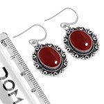 Red Garnet Quartz Silver Dangle Earrings for Women
