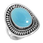 Vintage Blue Chalcedony Silver Ring for Women