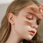 14K Gold Heart Stud Earrings for Women