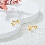14K Gold Heart Stud Earrings for Women