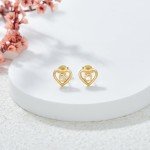 14K Gold Heart Stud Earrings for Women