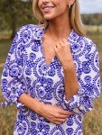 Floral Tie-Front Shirt Dress in Blue Paisley
