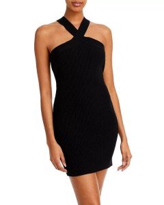 Aqua Black Sleeveless Halter Neck Sweater Dress