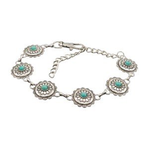 Silver Chain Boot Bracelet with Turquoise Flower Charm