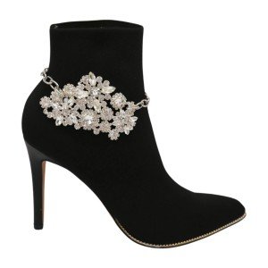 Silver Boot Chain Bracelet with Flower Charms